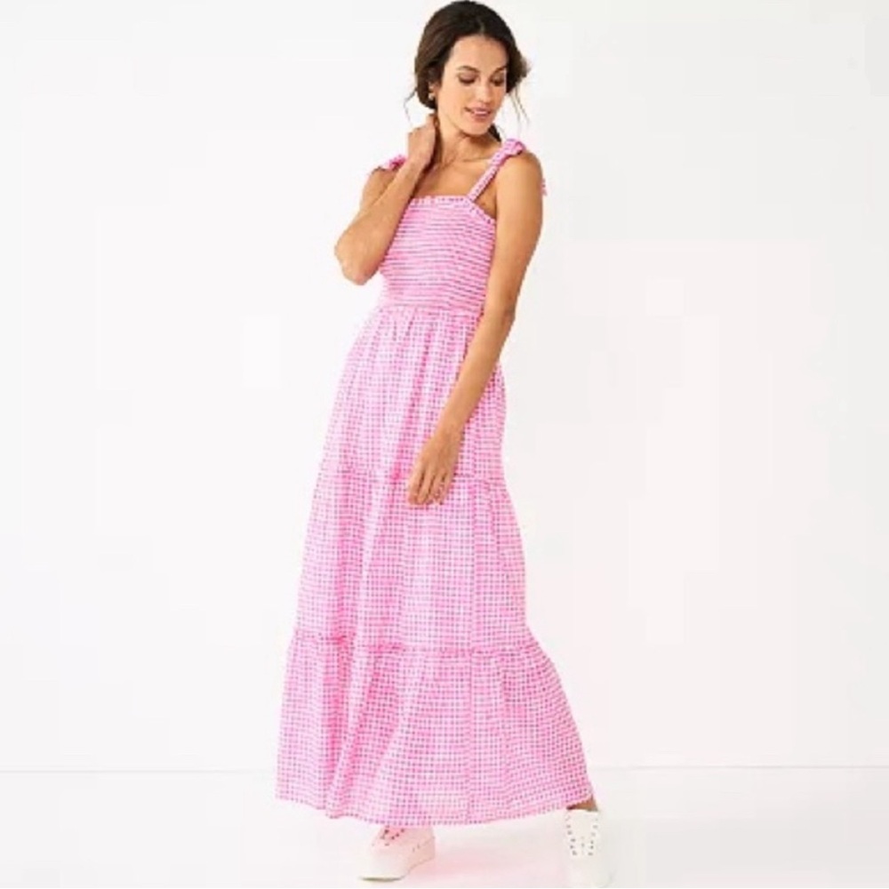 Draper James Pink Checkered Maxi Dress